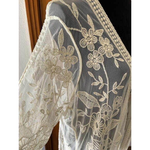 Lane Bryant Lace Kimono Open Front Embroidered Off White Size 14/16 Lounge Wear - Picture 5 of 7